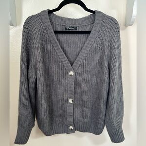 Gray Button Cardigan Sweater